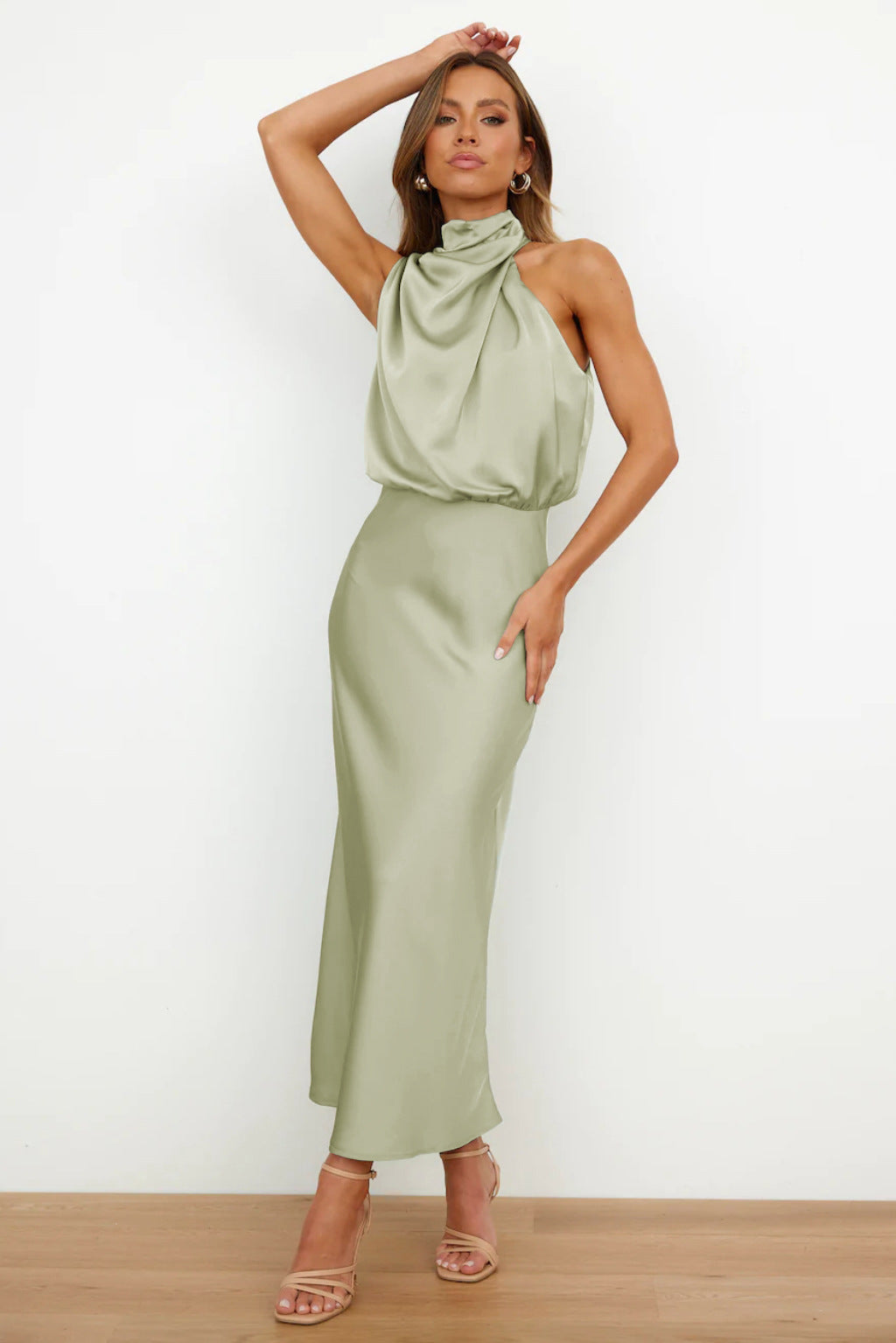 Vestido Capas Sahara Fluido Beige