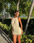 Vestido Midi Dorado Noche Brillante