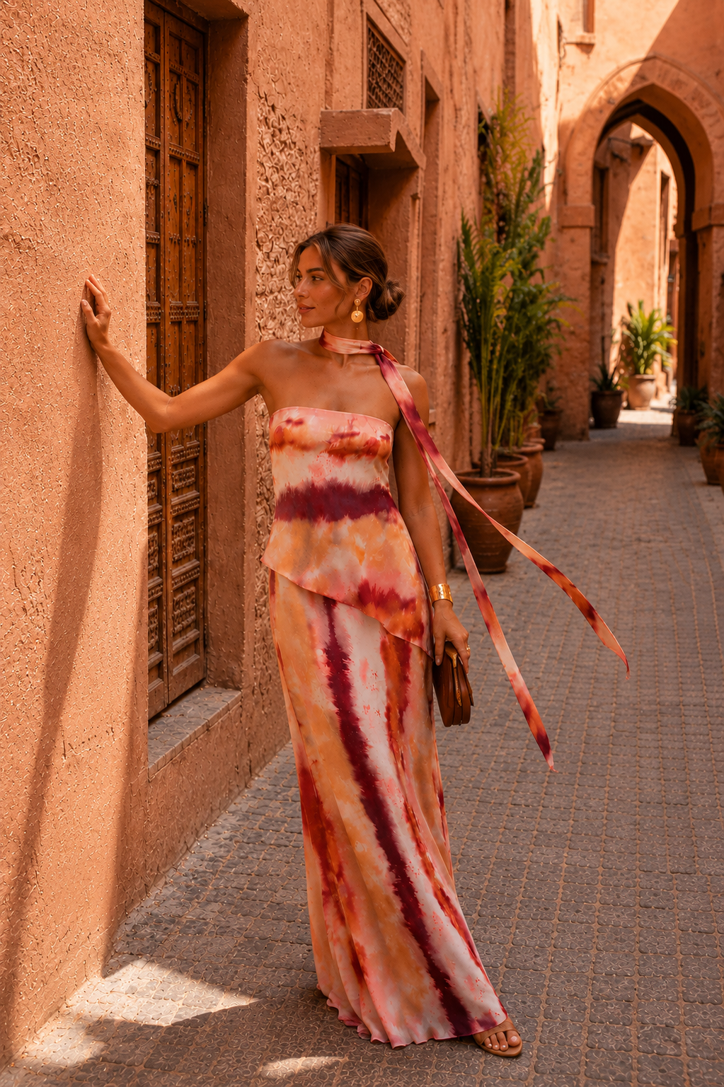 Vestido con Estampado Tie-Dye con Fular