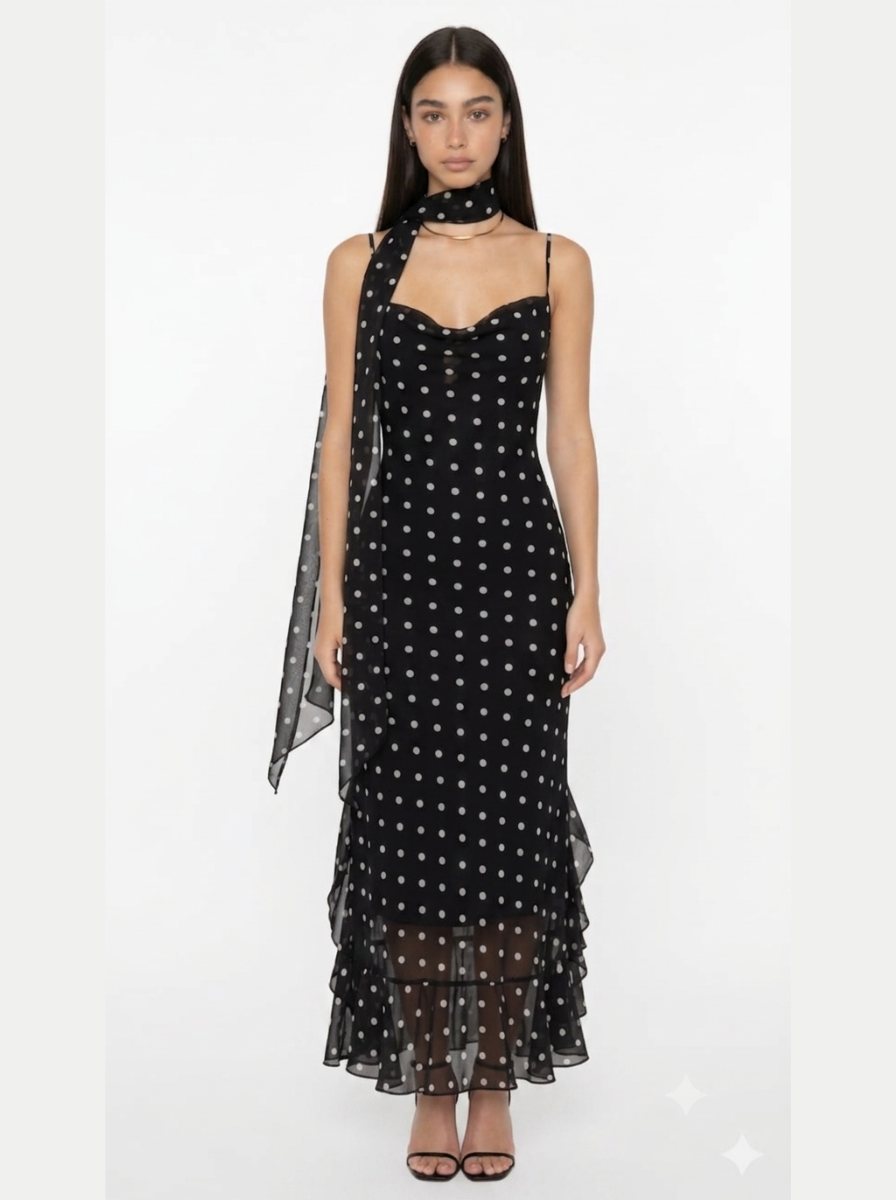 Vestido Lunares Negro Elegante