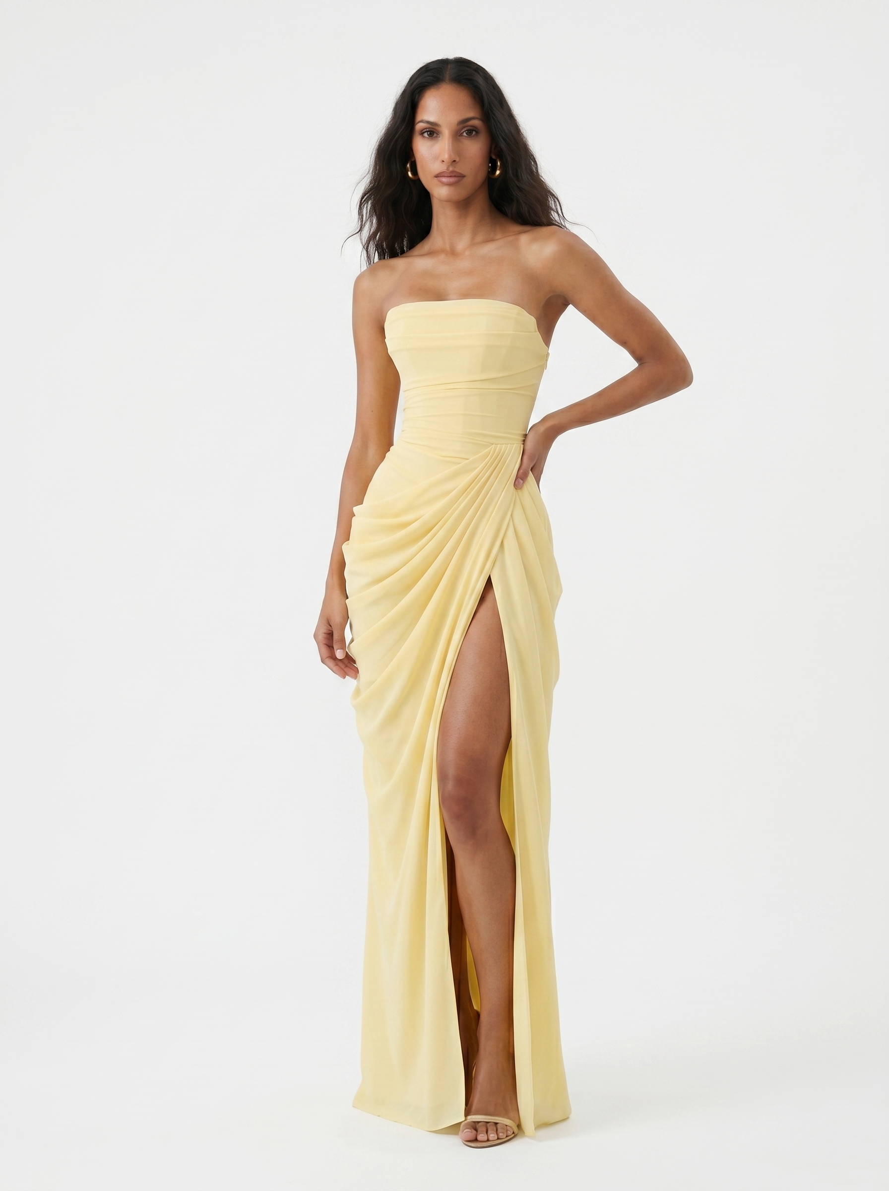 Vestido Largo Dorado Noche Elegante