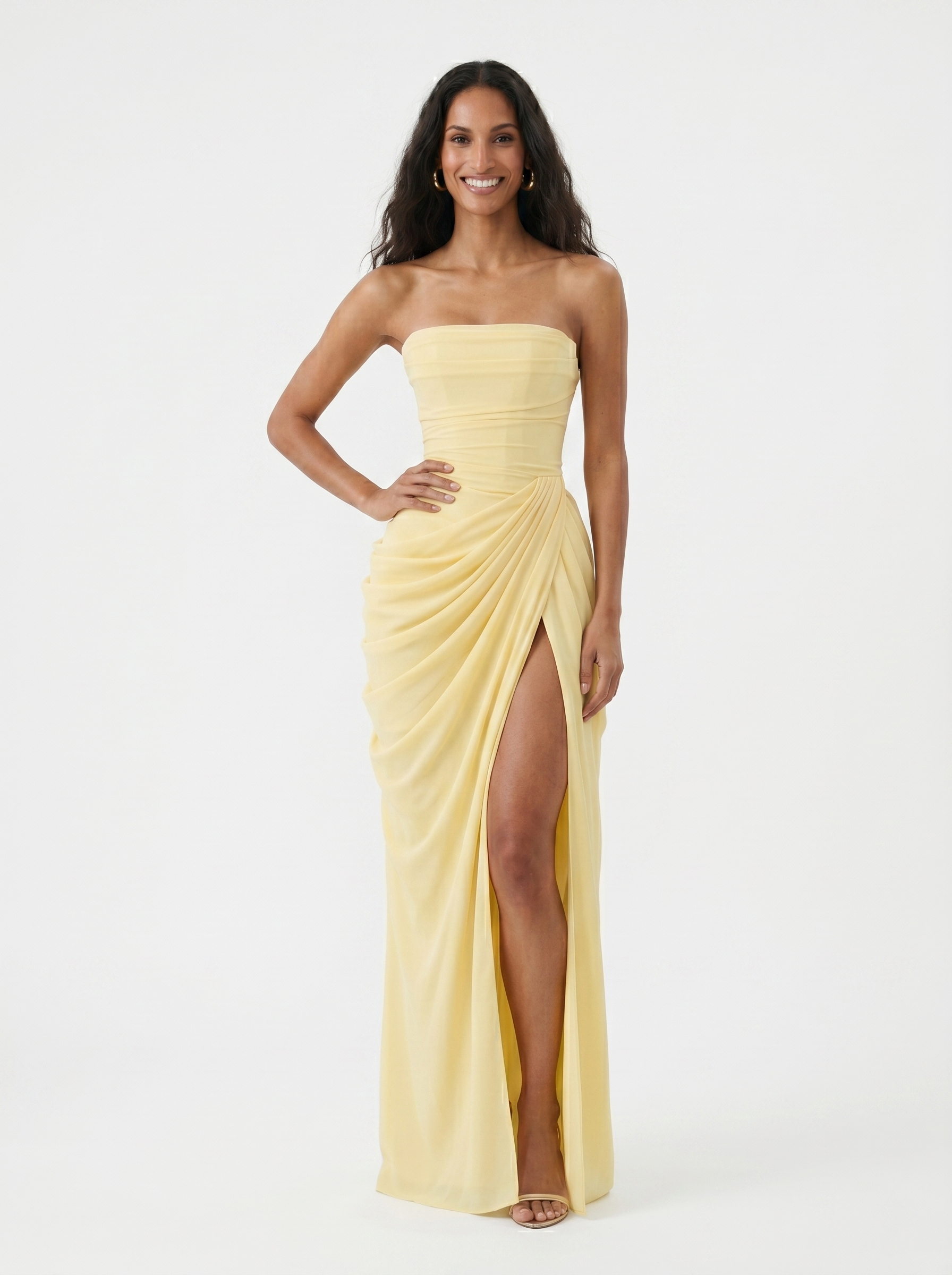 Vestido Largo Dorado Noche Elegante
