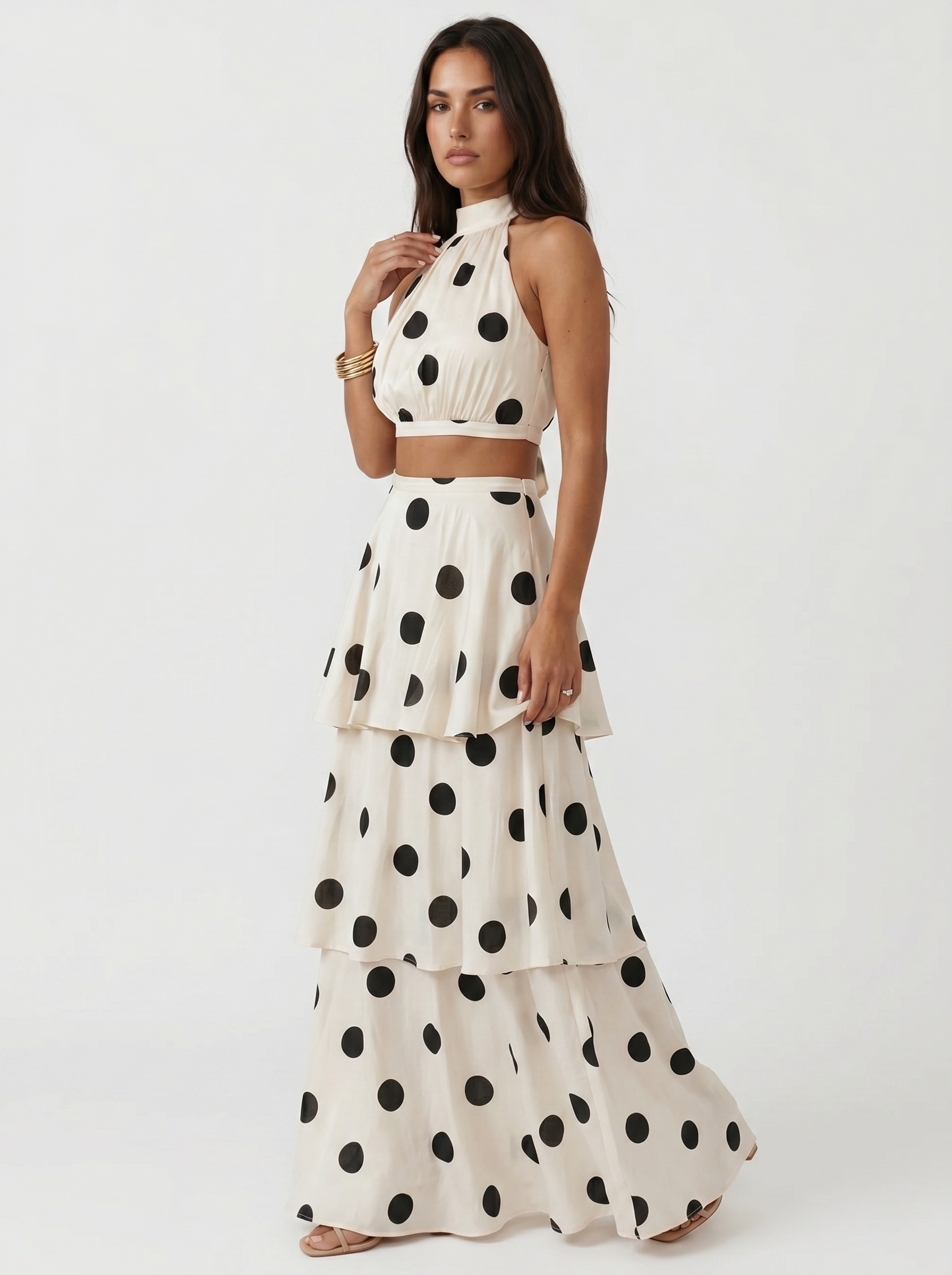 Conjunto Riviera top y falda larga de lunares