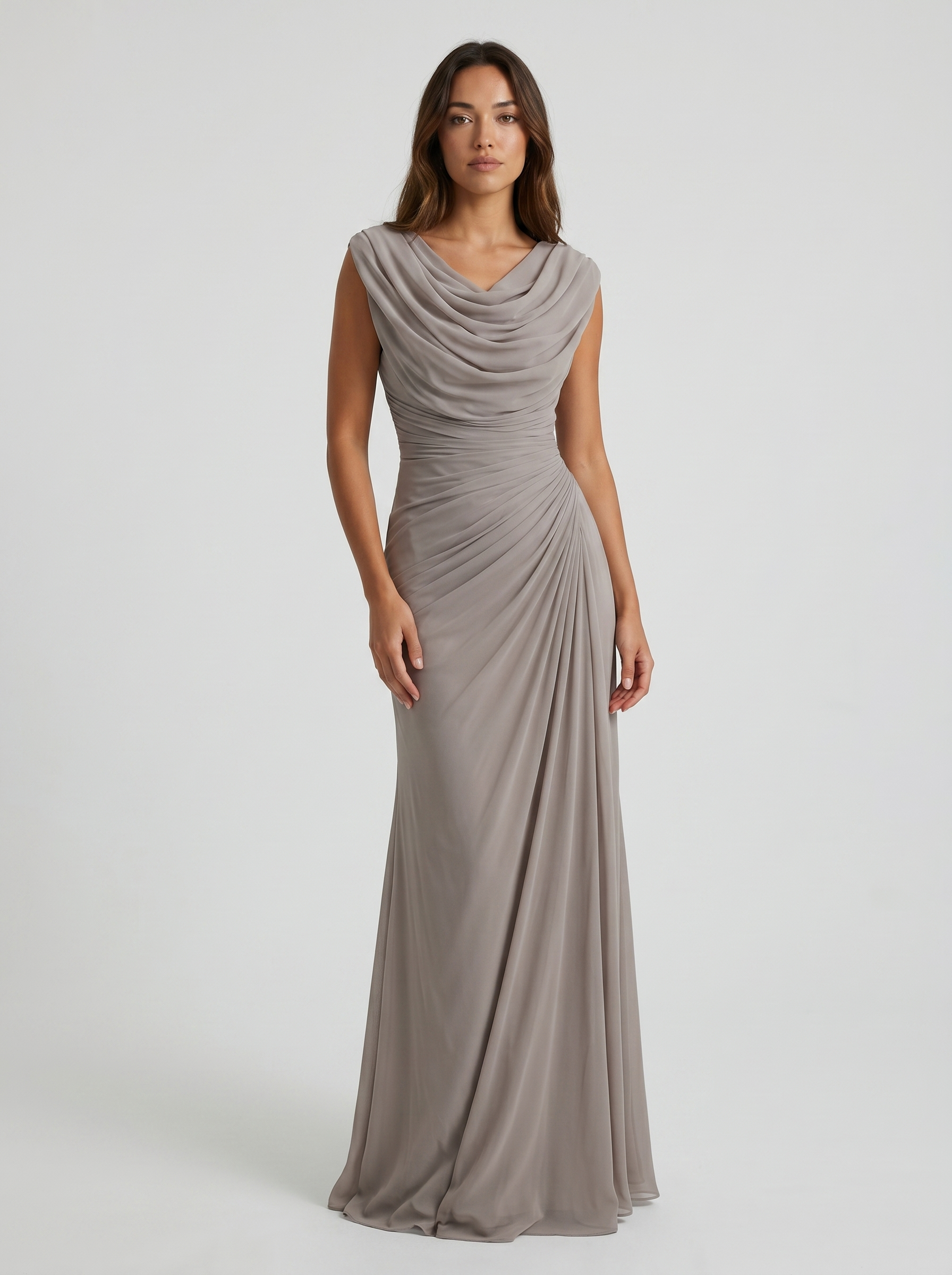 Vestido Largo Escote Drapeado Fluido