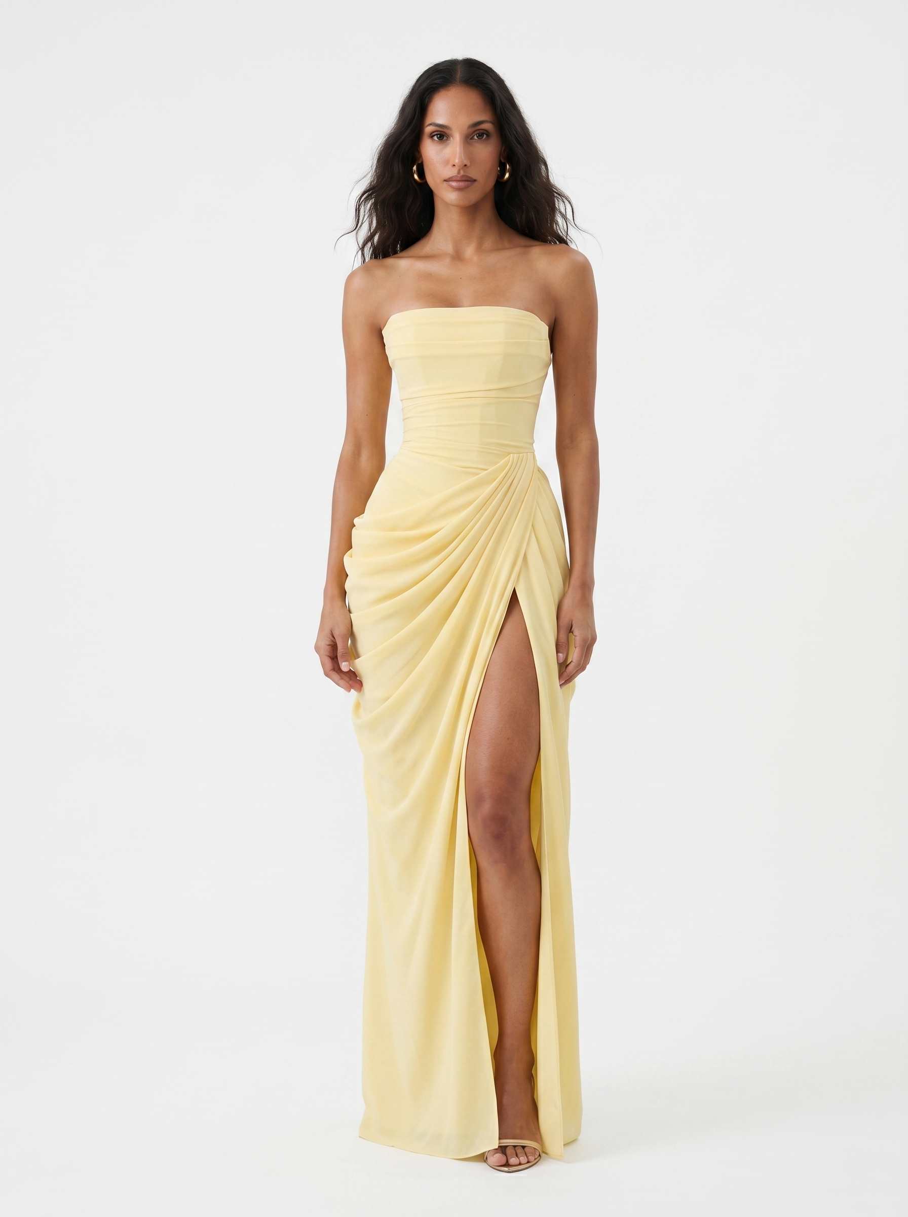Vestido Largo Dorado Noche Elegante