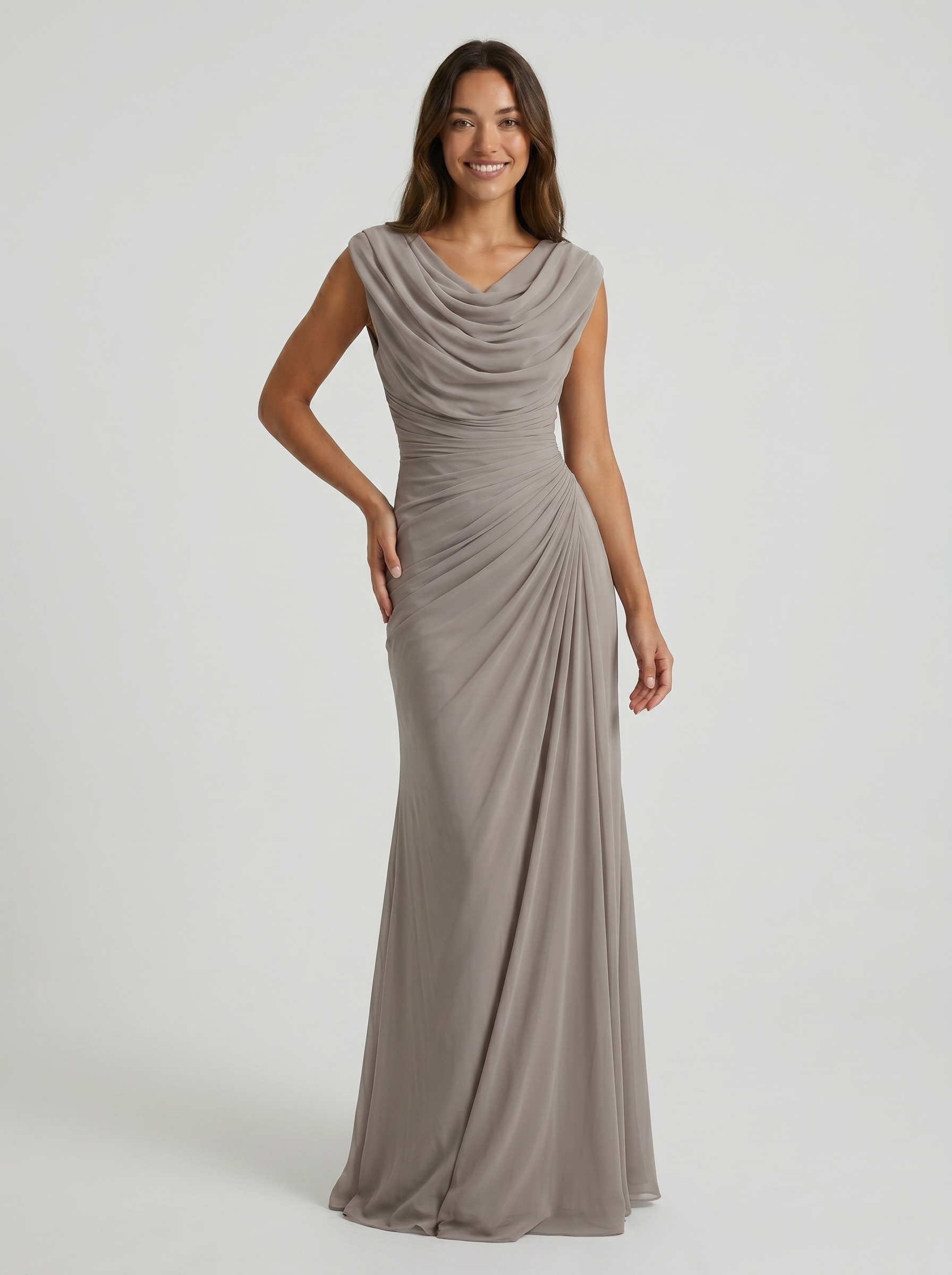 Vestido Largo Escote Drapeado Fluido