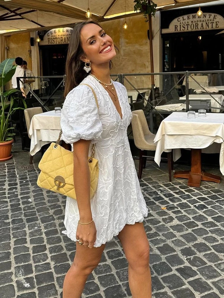 Vestido Mini Manga Puff Romántico
