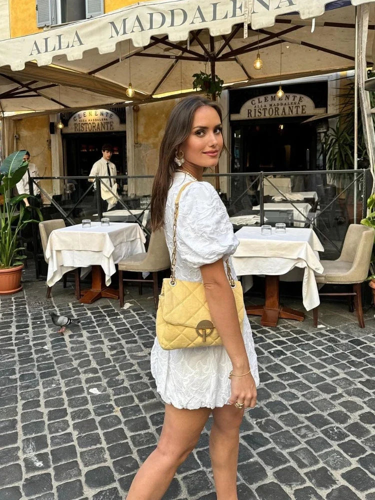 Vestido Mini Manga Puff Romántico