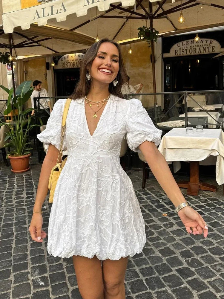 Vestido Mini Manga Puff Romántico