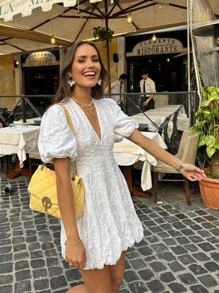 Vestido Mini Manga Puff Romántico