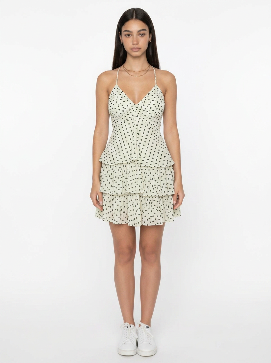 Vestido Corto Lunares Volantes Halter