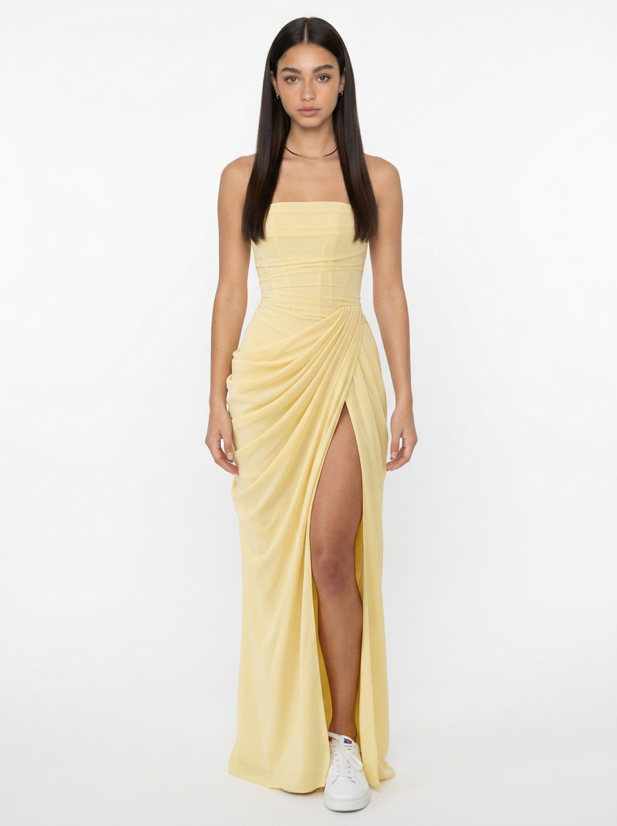 Vestido Largo Dorado Noche Elegante