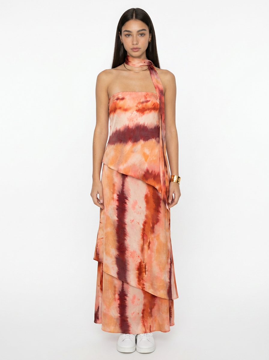 Vestido con Estampado Tie-Dye con Fular