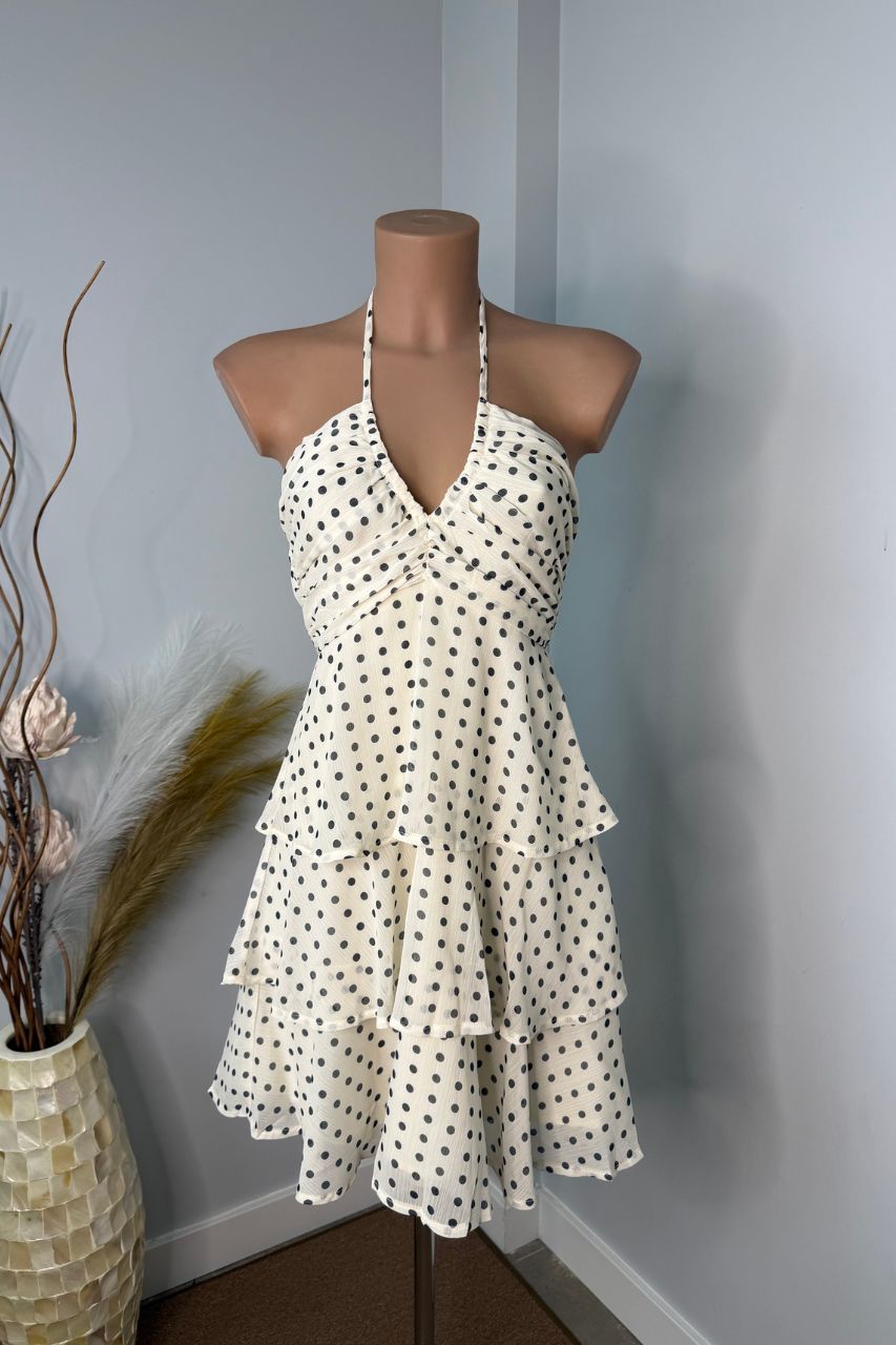 Vestido Corto Lunares Volantes Halter