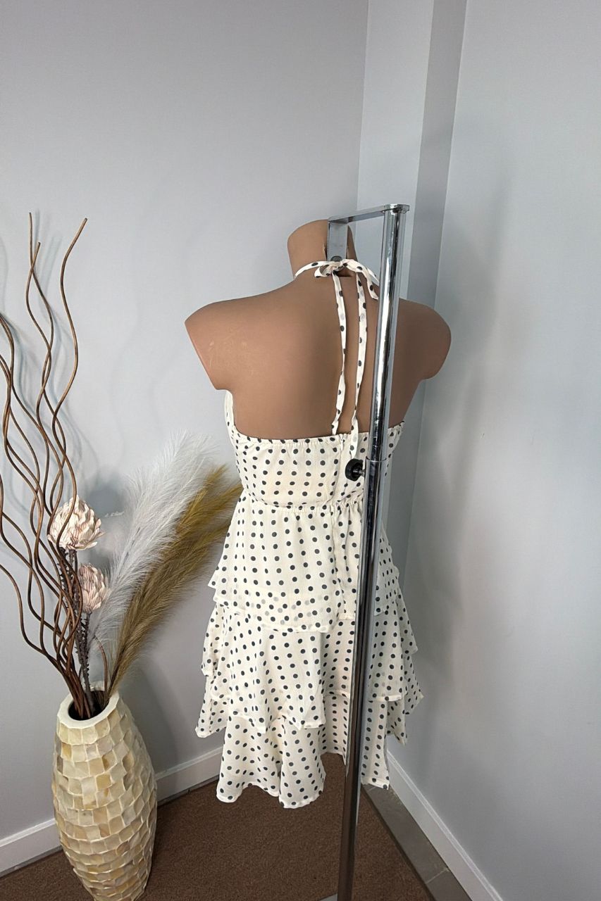 Vestido Corto Lunares Volantes Halter