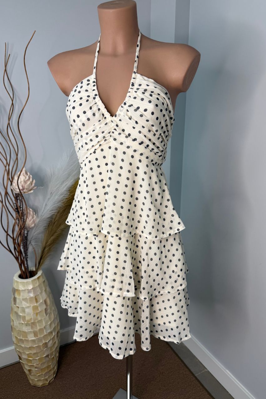 Vestido Corto Lunares Volantes Halter