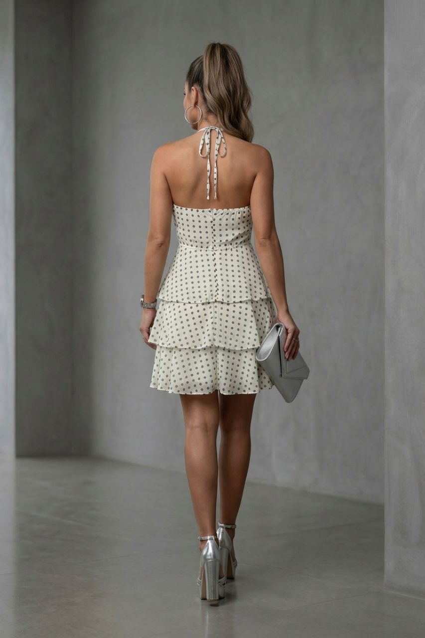 Vestido Corto Lunares Volantes Halter