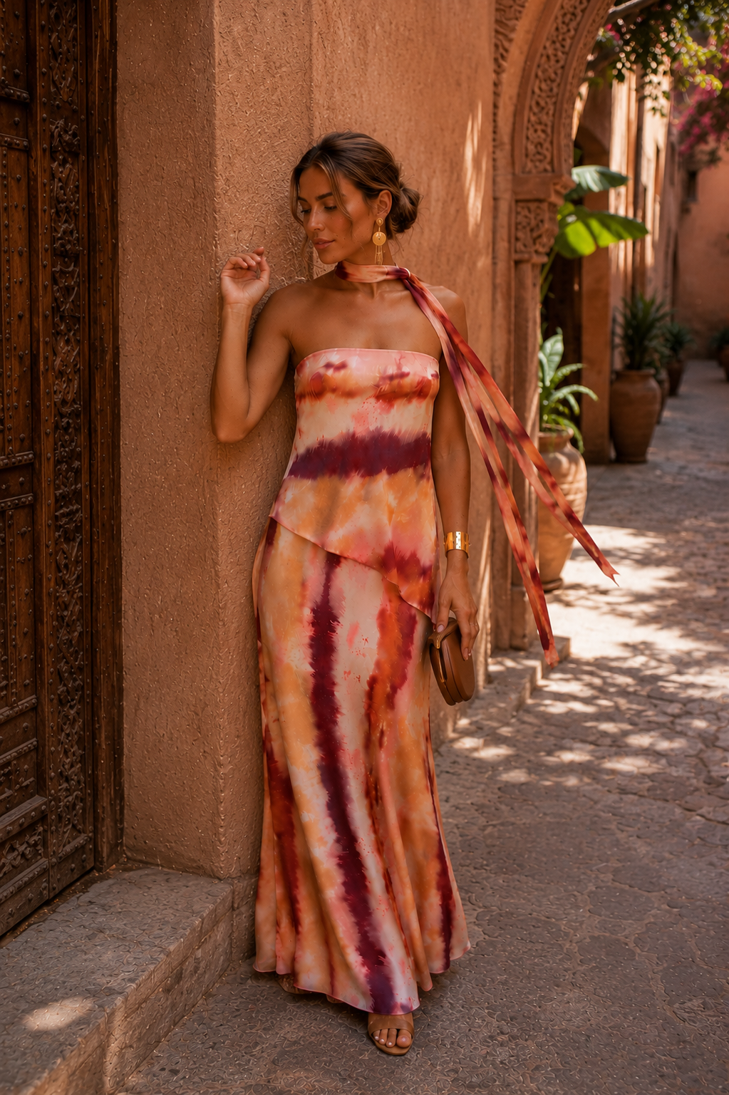 Vestido con Estampado Tie-Dye con Fular