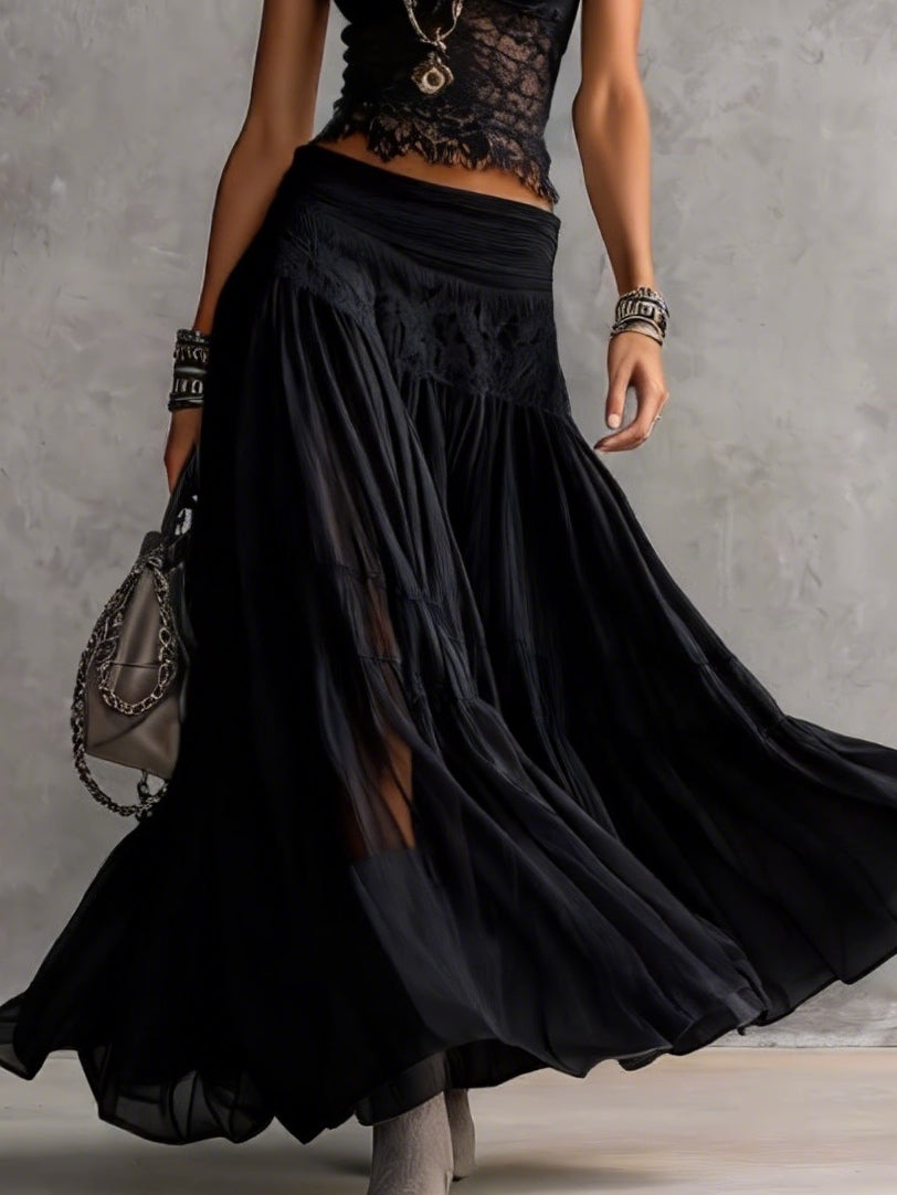 Conjunto elegante con encaje y falda plisada