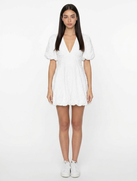 Vestido Mini Manga Puff Romántico