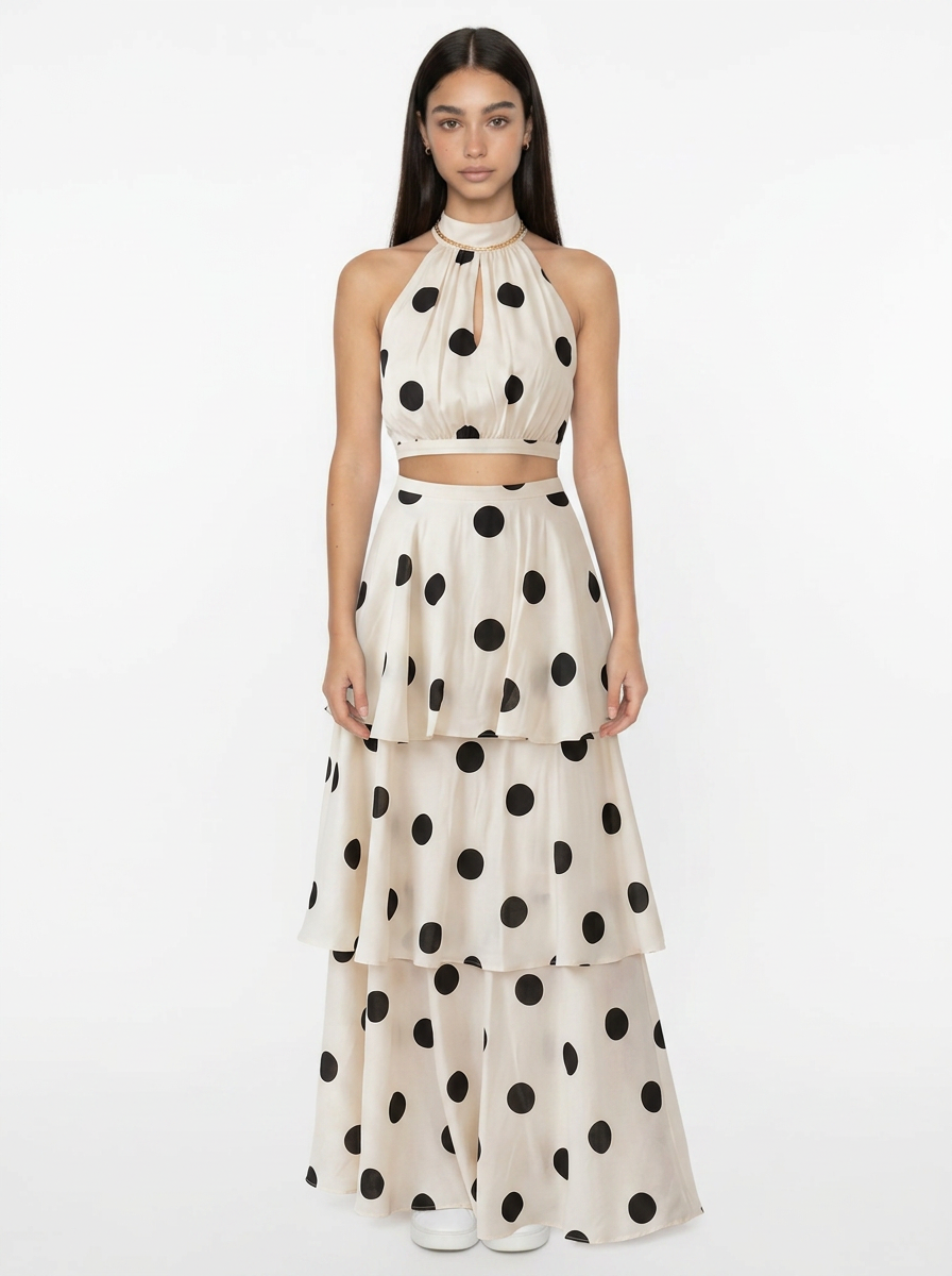 Conjunto Riviera top y falda larga de lunares